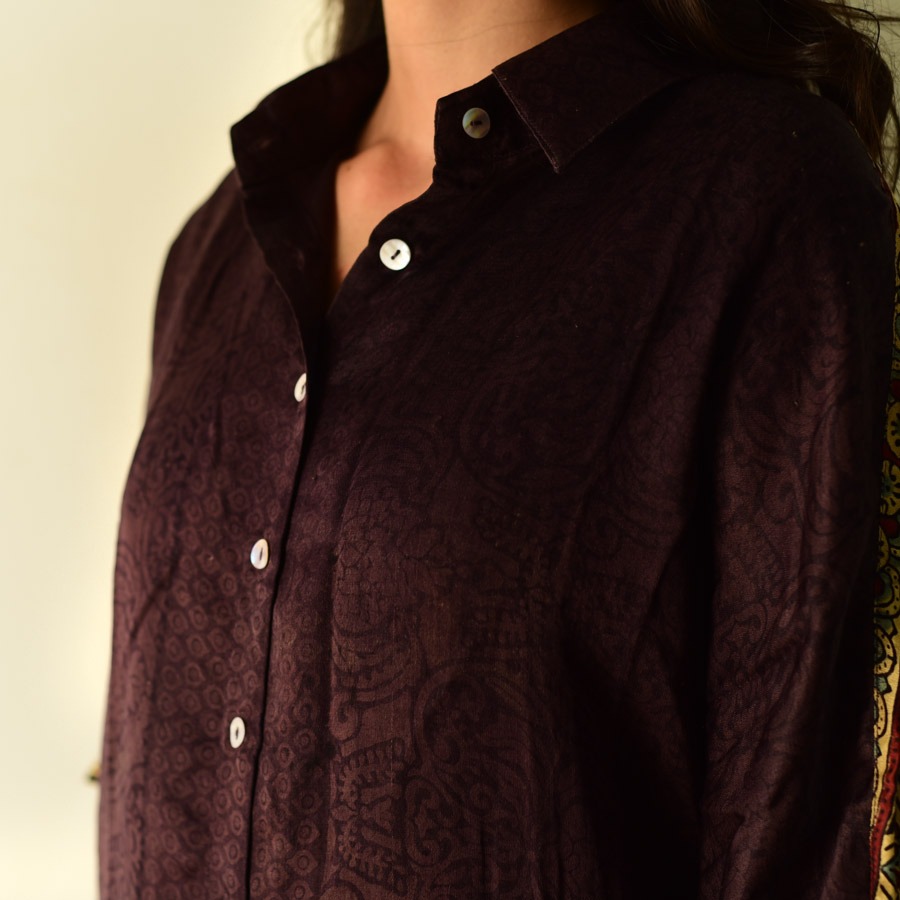 buy Ajrakh Over Size Modal Silk Shirt - Unisex