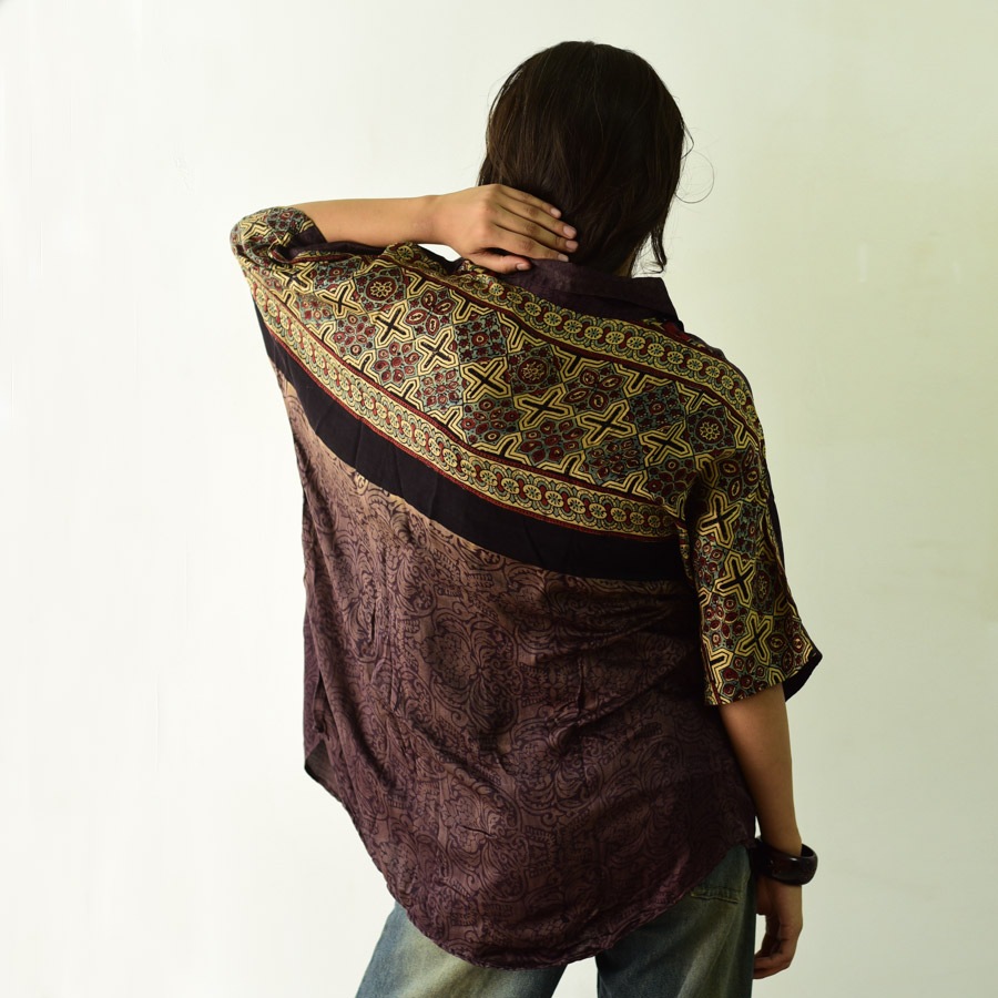 buy Ajrakh Over Size Modal Silk Shirt - Unisex