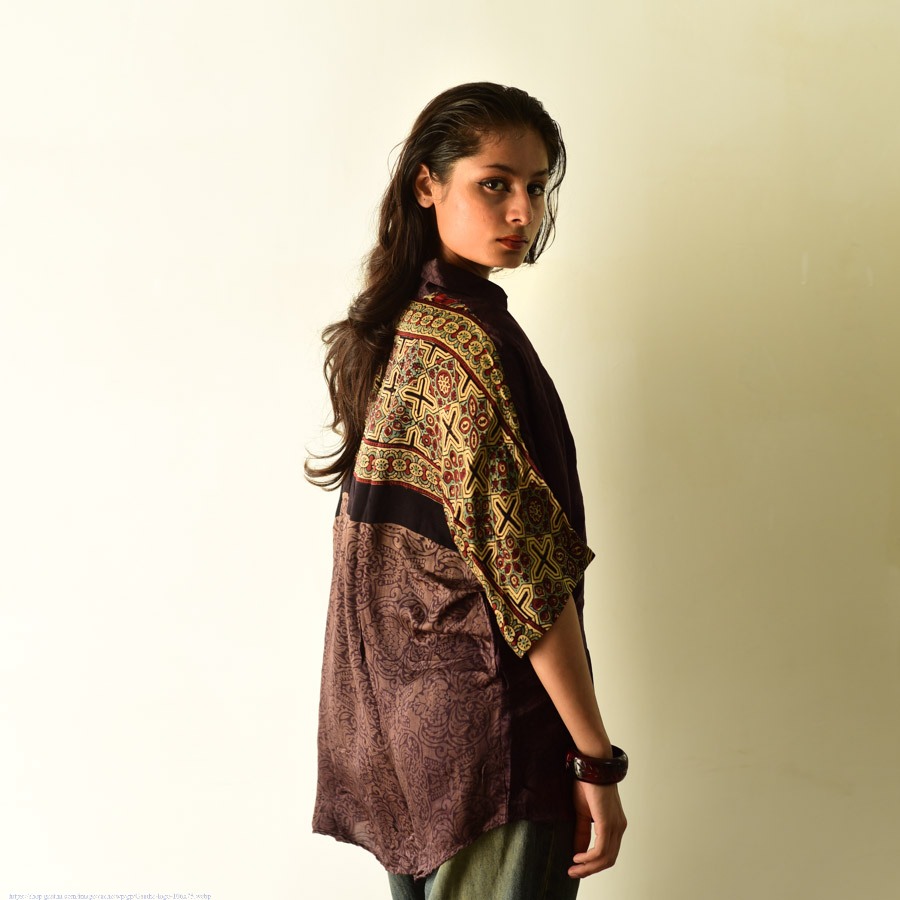 buy Ajrakh Over Size Modal Silk Shirt - Unisex