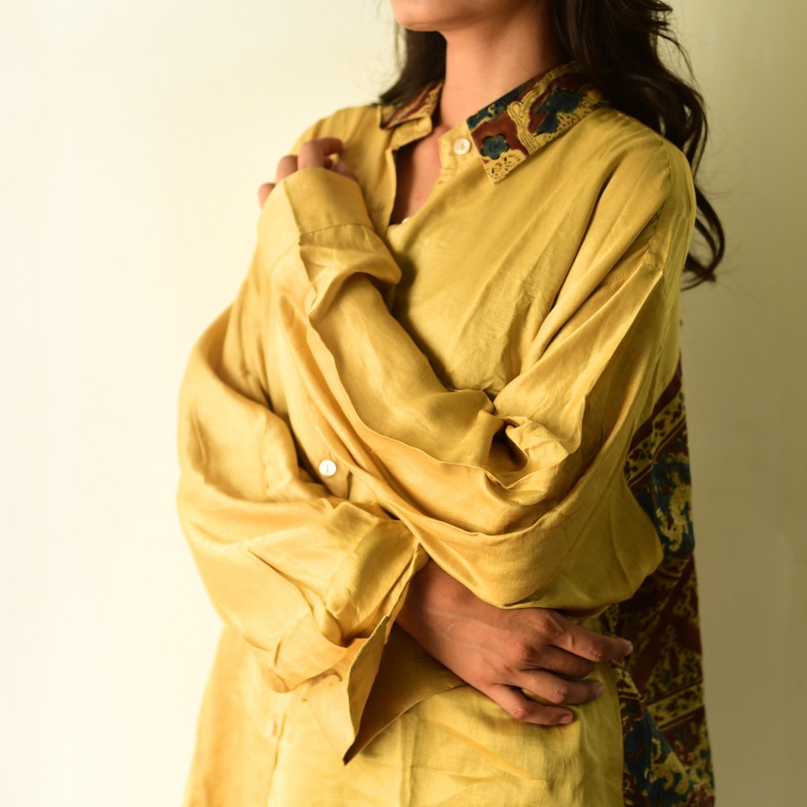 buy Ajrakh Over Size Modal Silk Shirt