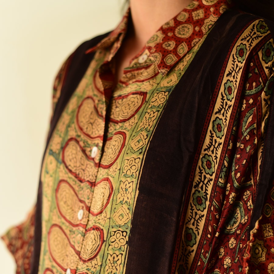 buy Ajrakh Free Size Modal Silk Shirt