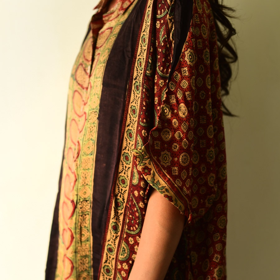 buy Ajrakh Free Size Modal Silk Shirt