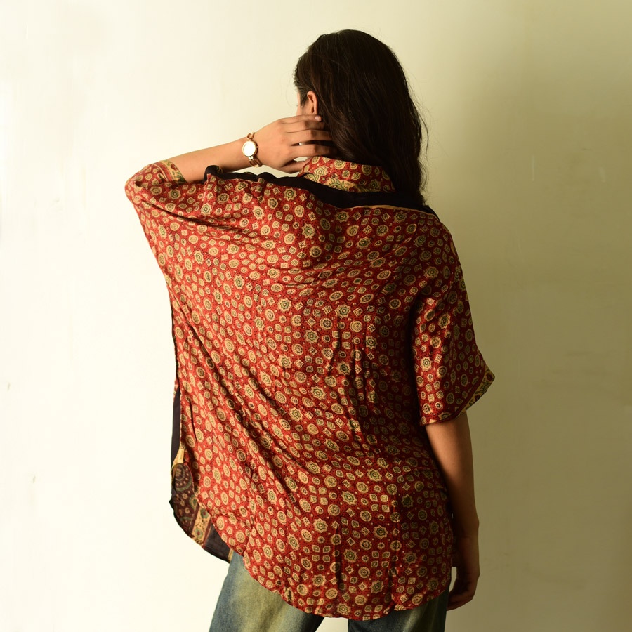 buy Ajrakh Free Size Modal Silk Shirt
