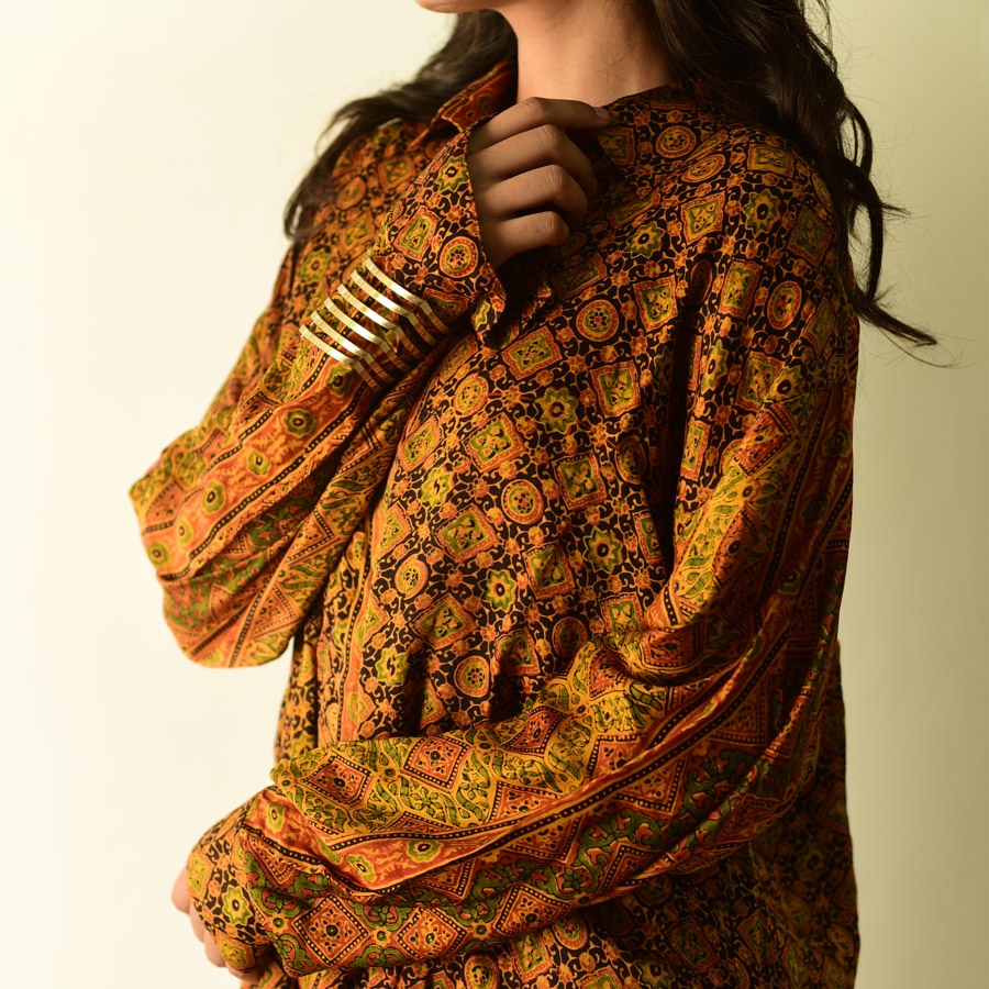  Unique Design Ajrakh Silk Shirt | Natural Dye