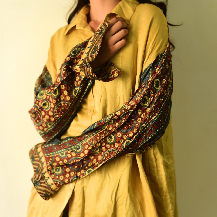 Designer Silk Shirt - Natural Colour Ajrakh Print