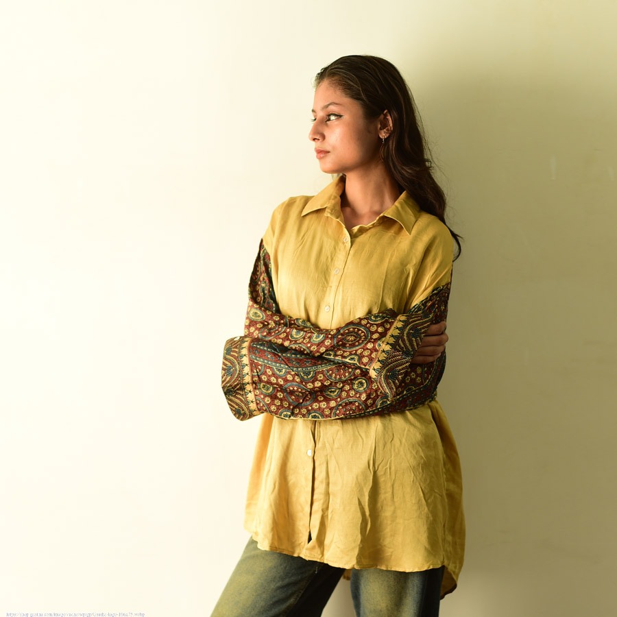 Designer Silk Shirt - Natural Colour Ajrakh Print