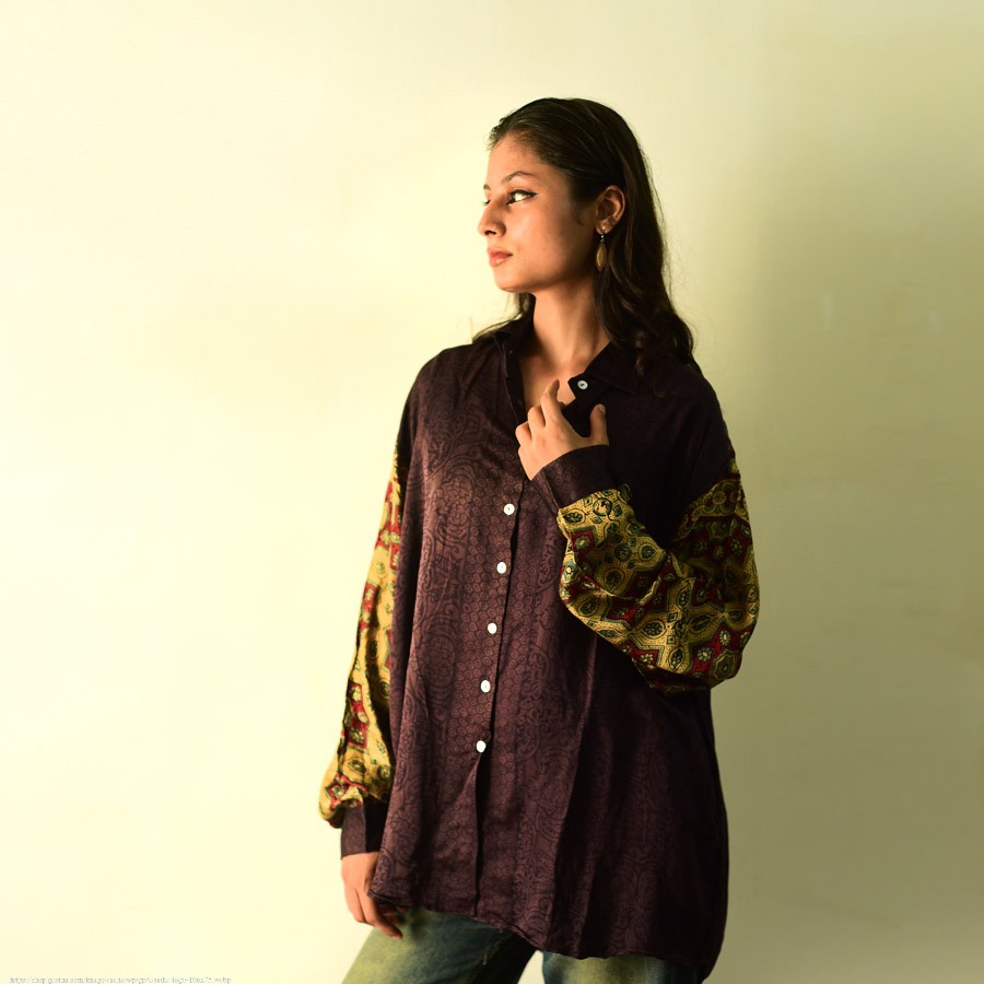 buy Modal Silk Unisex Shirt - Ajrakh Printed