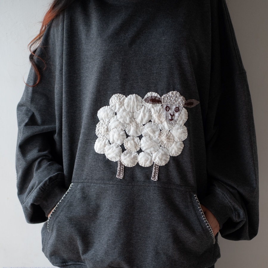 buy Handcrafted Embroidered Hoodie - Sheep design