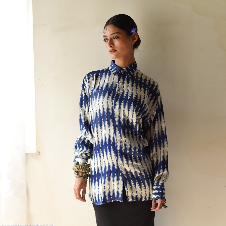 buy Natural Dyed Ajrakh Modal Silk Shirt