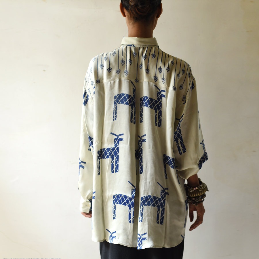 buy Block Printed Silk Shirt ~ Ajrakh Modal With Natural Dyed