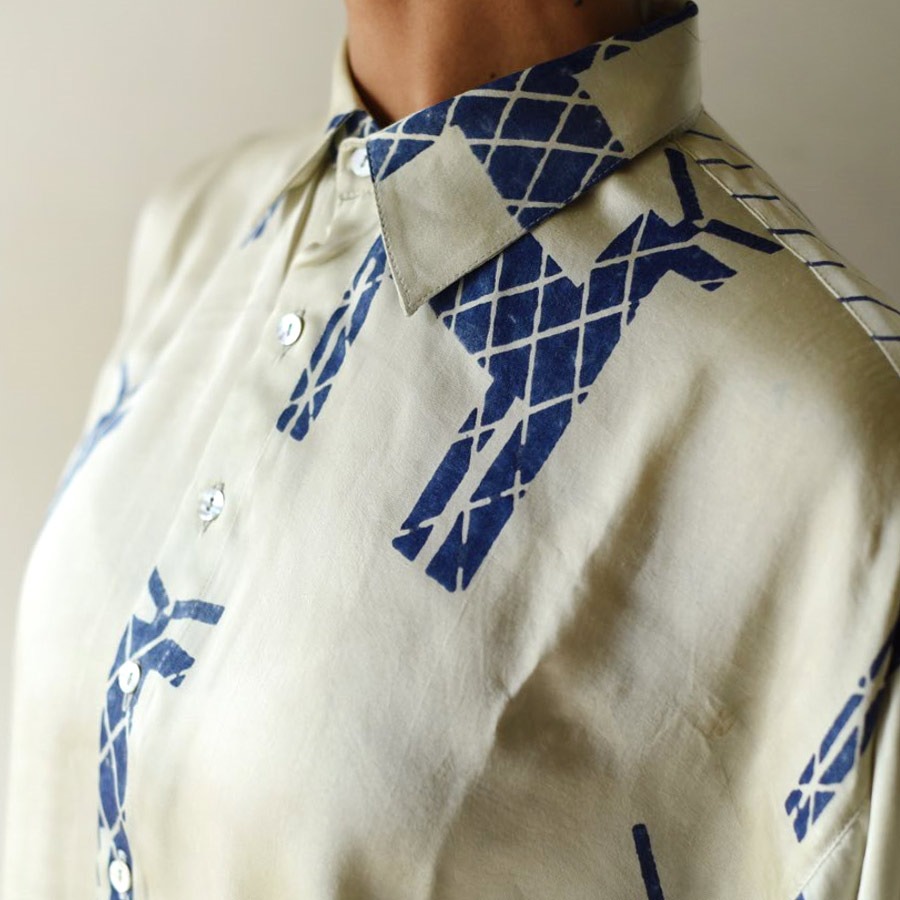 buy Block Printed Silk Shirt ~ Ajrakh Modal With Natural Dyed