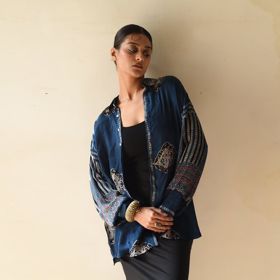 buy Natural Dyed Ajrakh Modal Silk Shirt