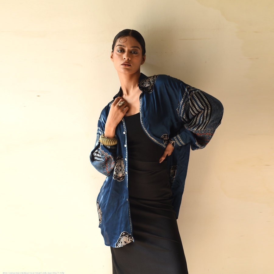 buy Natural Dyed Ajrakh Modal Silk Shirt