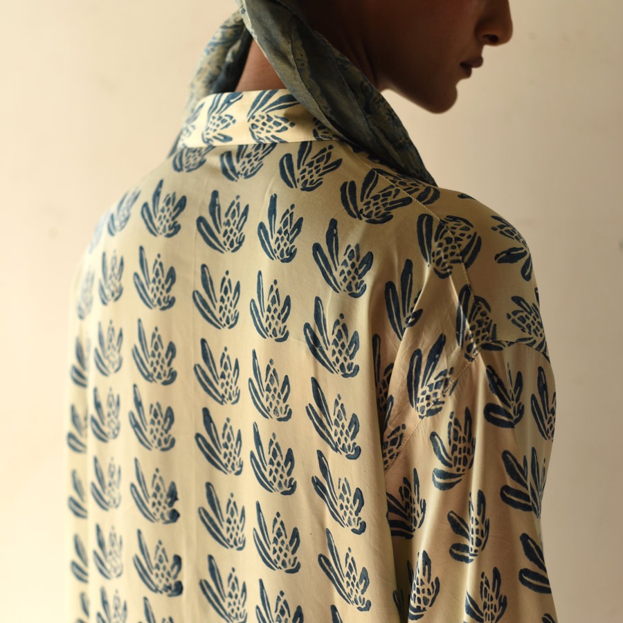 buy Natural Dyed Ajrakh Block Prints ~ Modal Silk Shirt