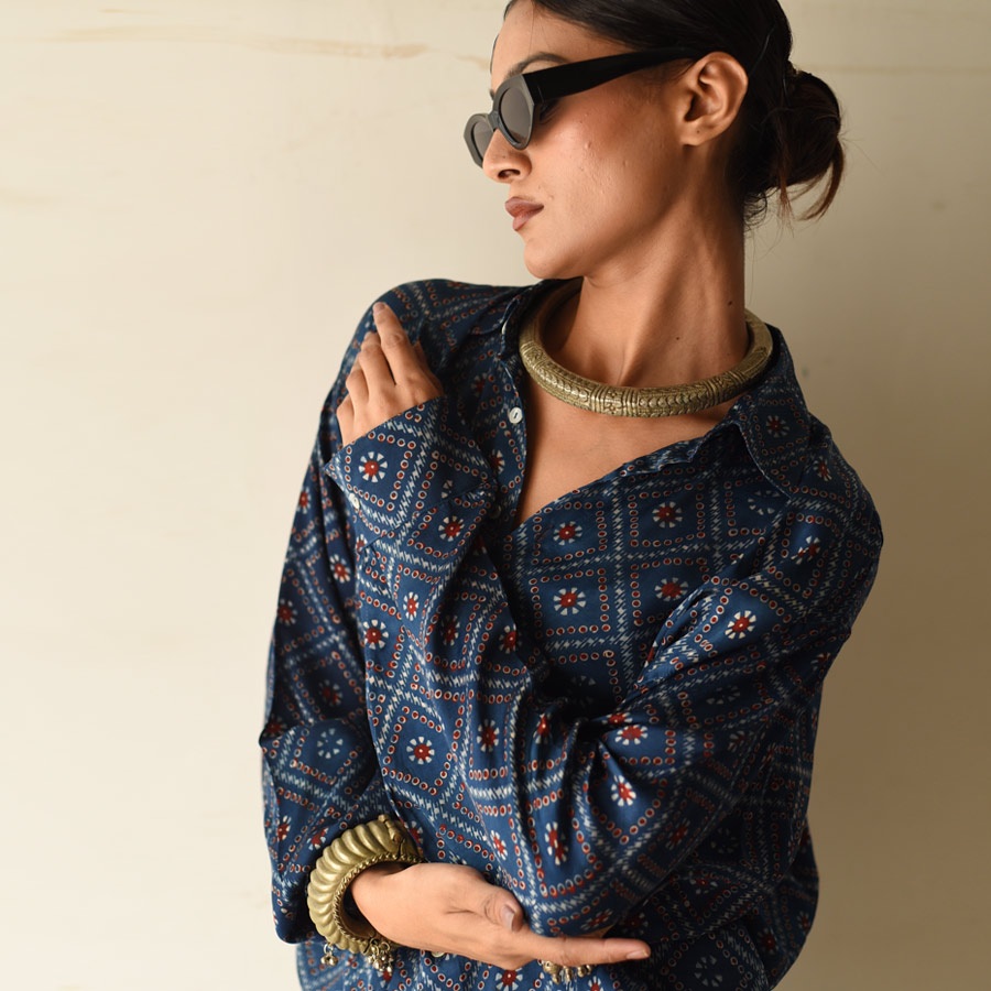 buy Ajrakh Modal Silk - Natural Dyed Unisex Shirt