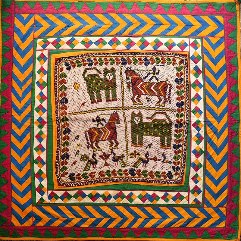 Antique Beadwork Wall Hanging -Tiger & Horse