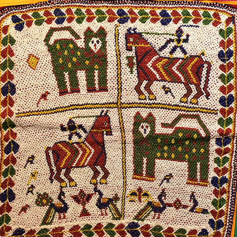 Antique Beadwork Wall Hanging -Tiger & Horse