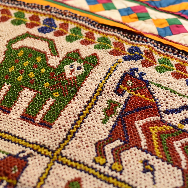 Antique Beadwork Wall Hanging -Tiger & Horse