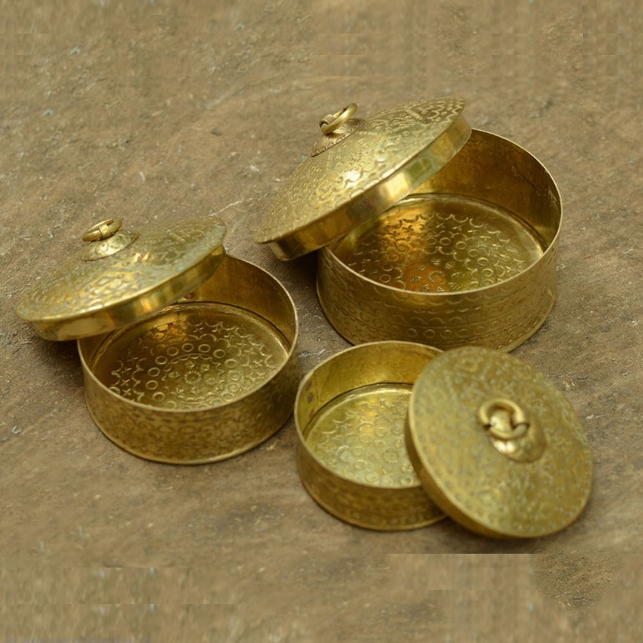 handmade brass boxes - set of three shop handmade brass dabro/ box - set of three