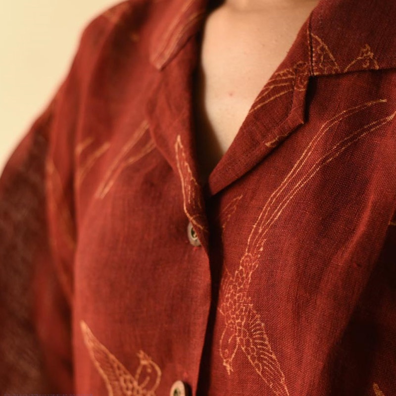 buy Natural Dyed Linen Ajrakh Printed Shirt