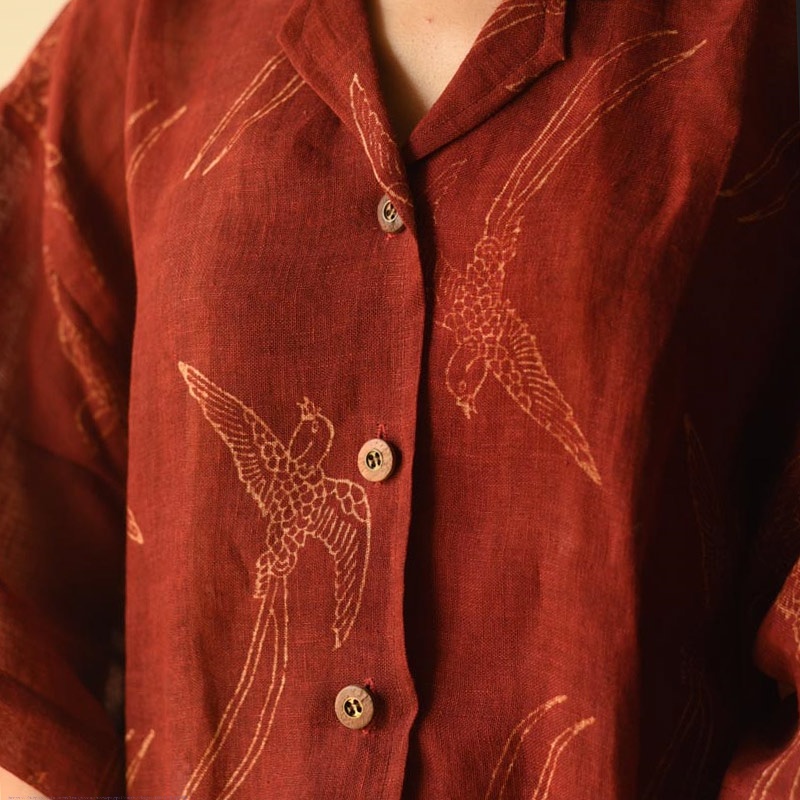 buy Natural Dyed Linen Ajrakh Printed Shirt