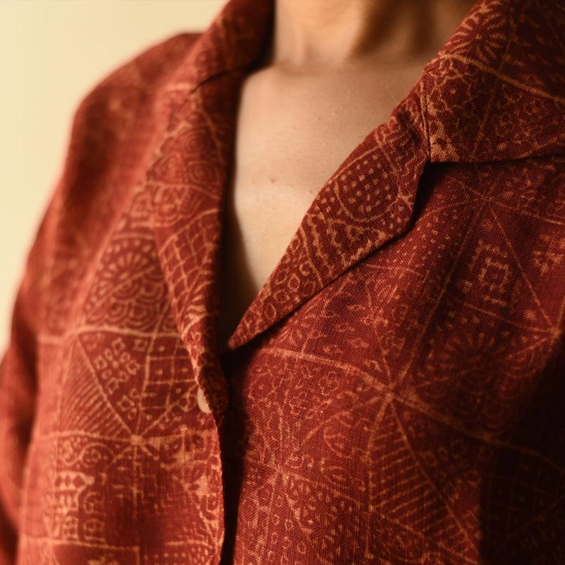 buy Linen Ajrakh Printed Unisex Shirt With Natural Dye