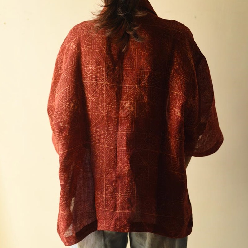 buy Linen Ajrakh Printed Unisex Shirt With Natural Dye