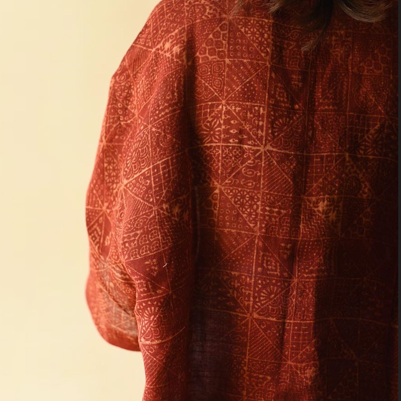 buy Linen Ajrakh Printed Unisex Shirt With Natural Dye