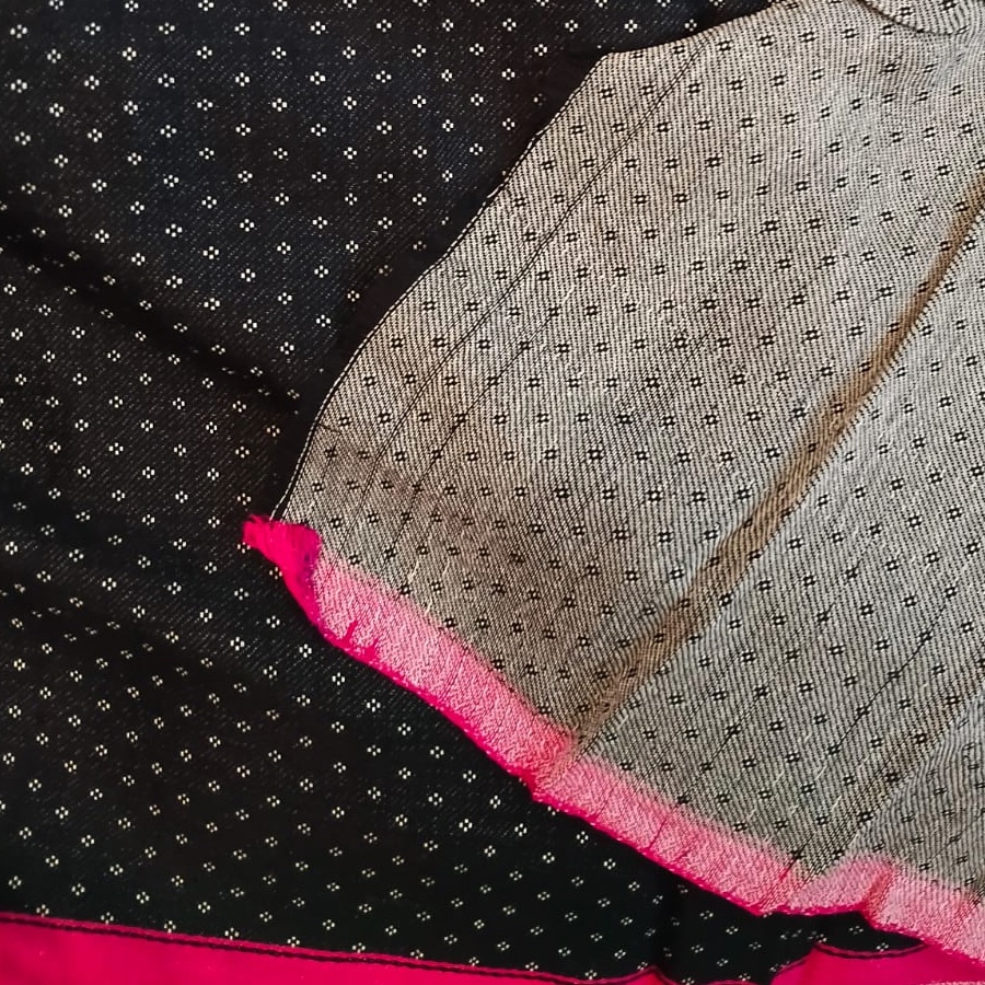 Buy Handloom Mashru Fabric ( Per meter ) ✧ Black Fabric with White Dots