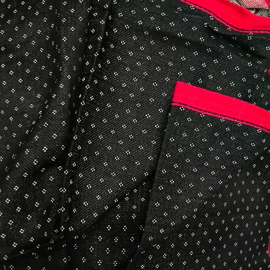Buy Handloom Mashru Fabric ( Per meter ) ✧ Black Fabric with White Dots