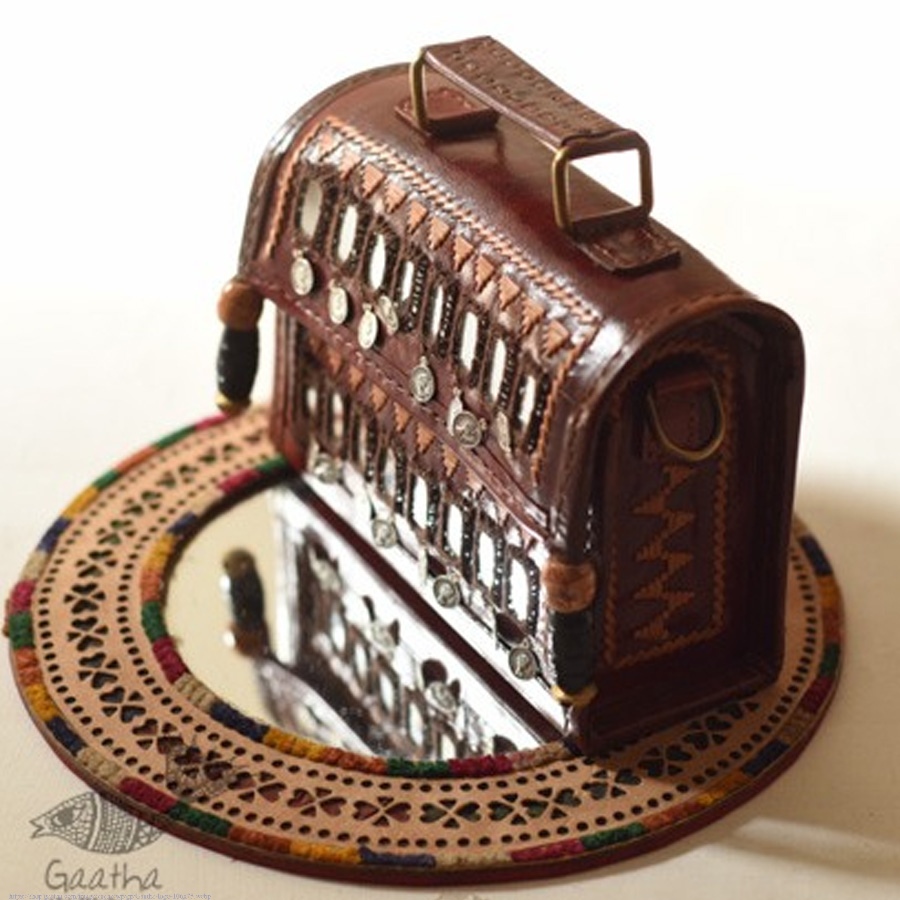shop Kutchi Embroidery & Mirror Work - Leather Handbag / Leather Sling Bag