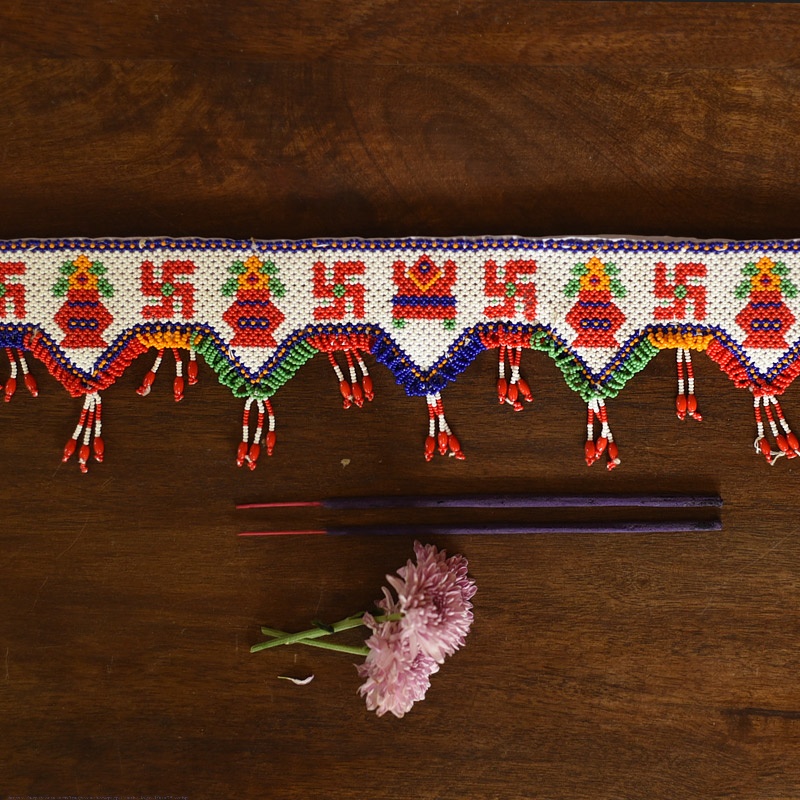 shop handmade door Glass Bead Door Toran - swastik kalash