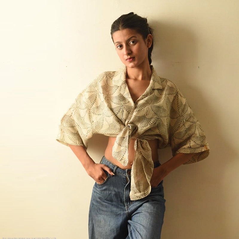 buy Linen Ajrakh Block Printed Shirt