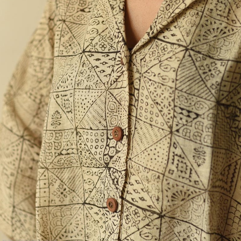 buy Linen Ajrakh printed Shirt - Natural Dyed