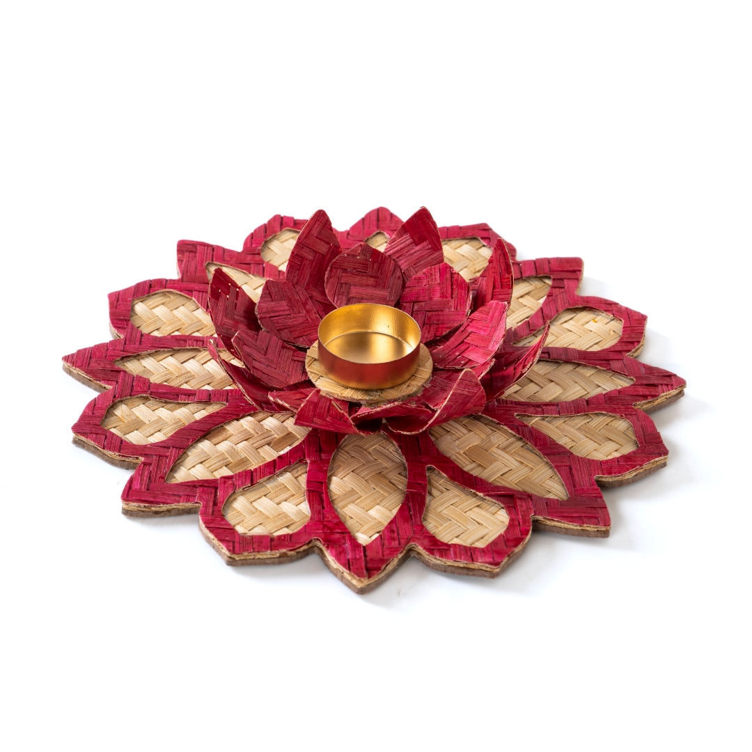 shop Handcrafted Bamboo Rangoli with Lotus Tea Light Holder 