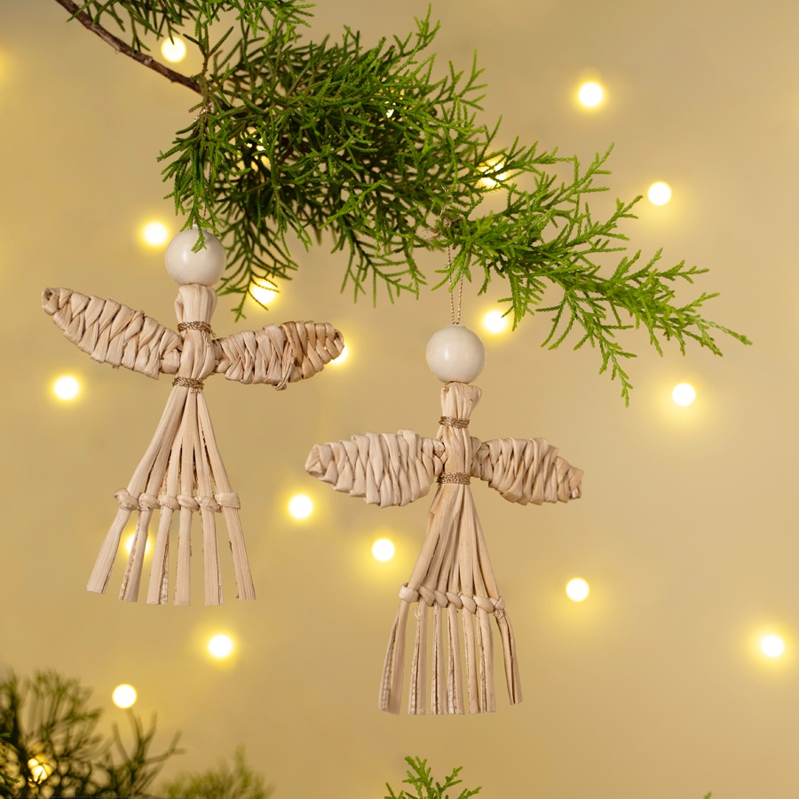 shop Handcrafted -  Banana Bark Angel Hanging | Set of 5