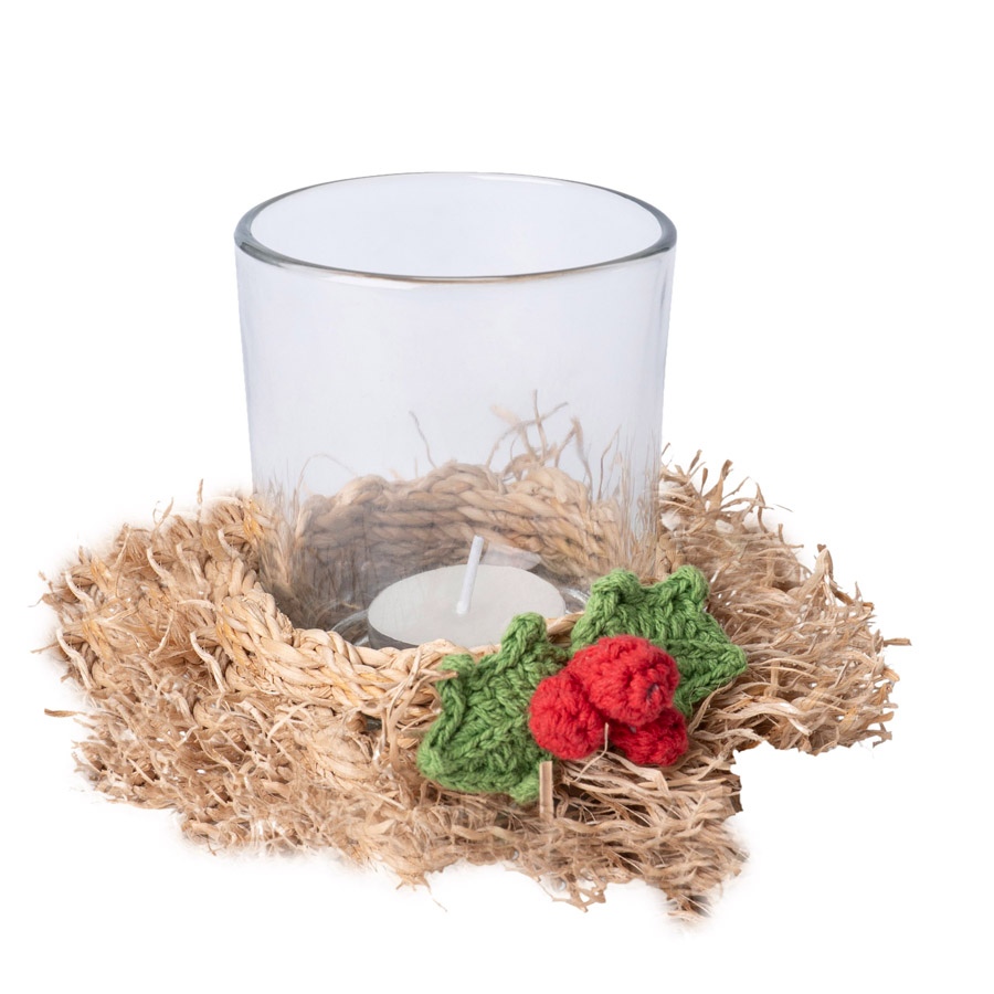 shop Handcrafted - Bamboo & Crochet Frill Tea Light Holder