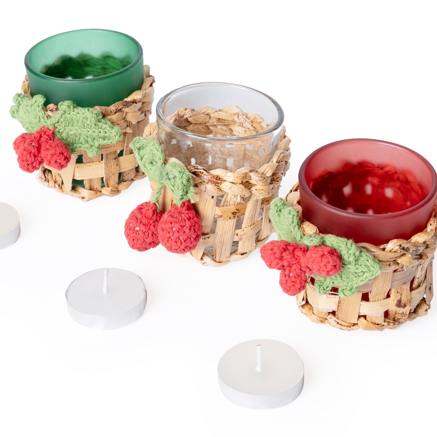 shop Handcrafted - Banana Bark & Crochet Joy Tea Light Holder | Set of 3