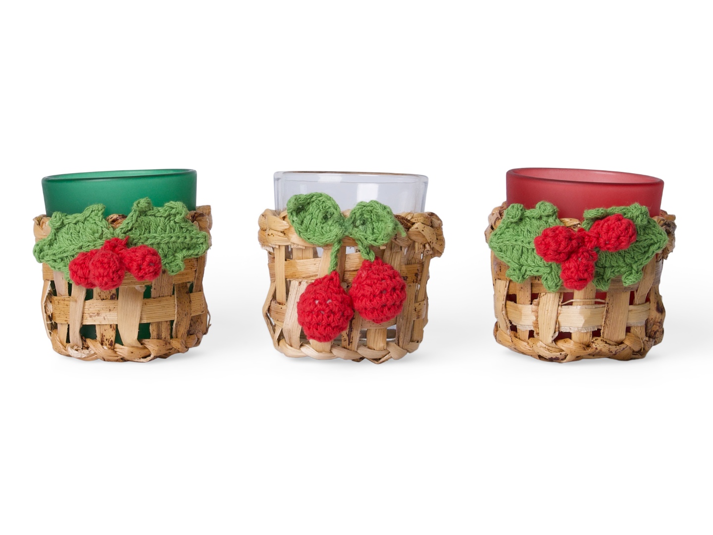 shop Handcrafted - Banana Bark & Crochet Joy Tea Light Holder | Set of 3