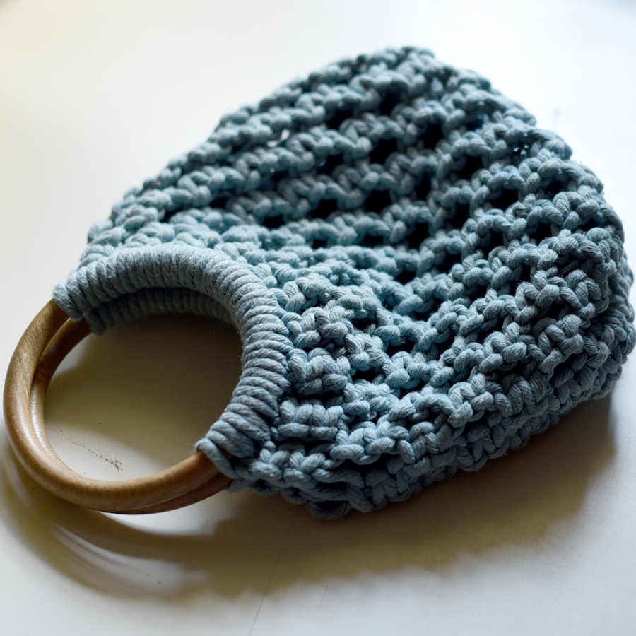 Hand Knotted Macrame Bag With Wooden Handles