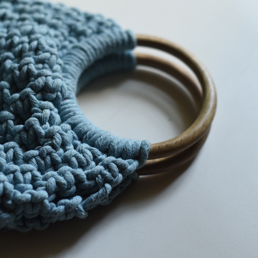 Hand Knotted Macrame Bag With Wooden Handles