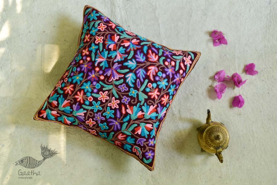 गुल ✩ Kashmiri Ari Embroidery Cushion Cover (16 x 16) ✩ 34