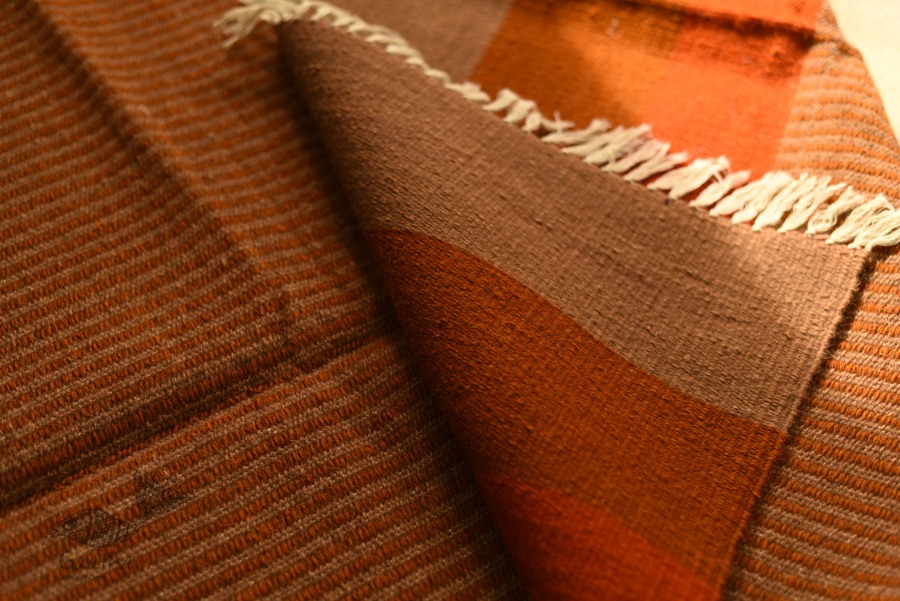 hand woven woolen durri Light Brown Stripes