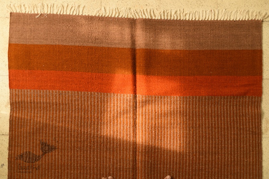 hand woven woolen durri Light Brown Stripes