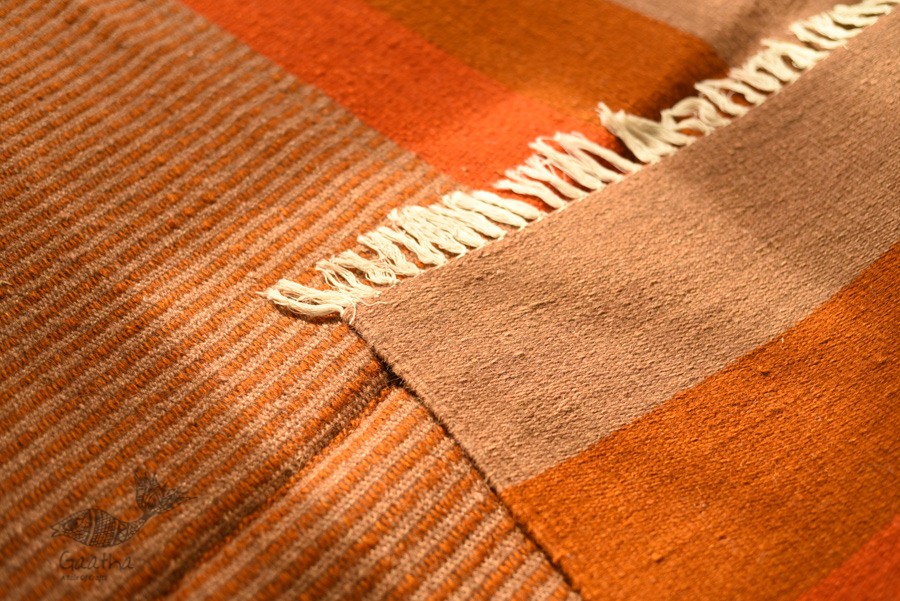 hand woven woolen durri Light Brown Stripes