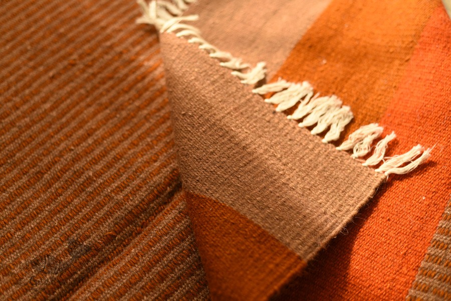 hand woven woolen durri Light Brown Stripes