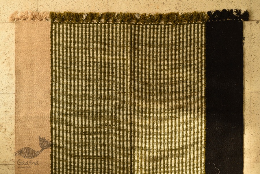 hand woven woolen durri Green Stripes