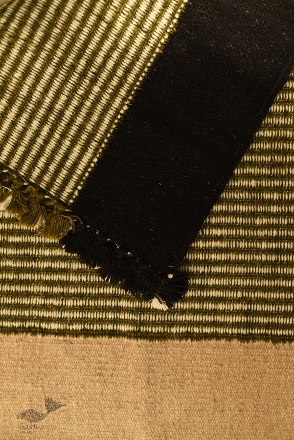 hand woven woolen durri Green Stripes