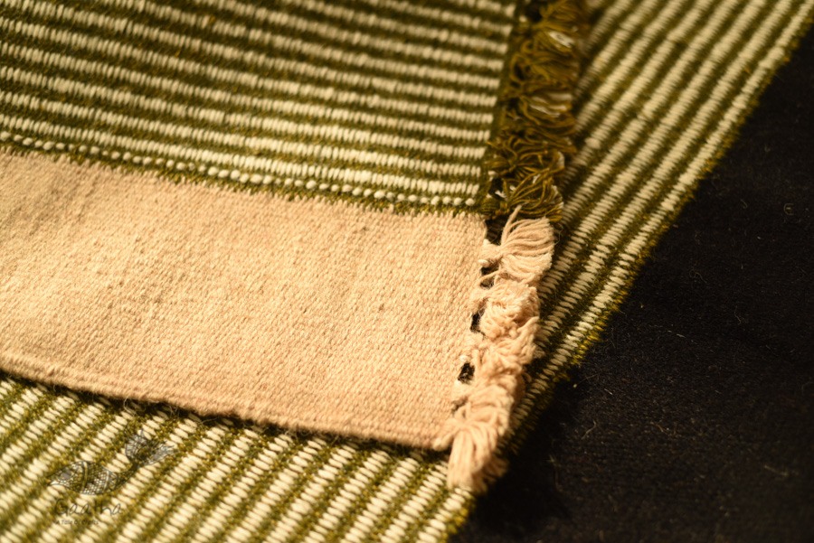 hand woven woolen durri Green Stripes