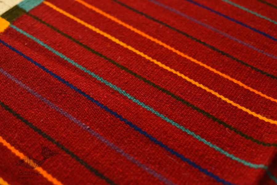 hand woven woolen durrie - Dark Red Striped